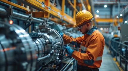 Aufkleber - A skilled industrial electrician meticulously working on large manufacturing equipment. Generative AI.