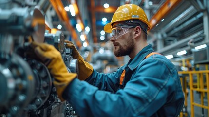 Aufkleber - A skilled industrial electrician meticulously working on large manufacturing equipment. Generative AI.