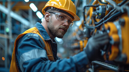 Aufkleber - A skilled industrial electrician meticulously working on large manufacturing equipment. Generative AI.