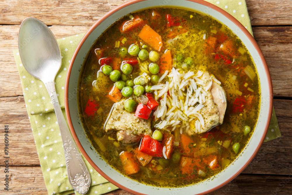 Peruvian cilantro chicken soup or Aguadito de Pollo with rice and ...