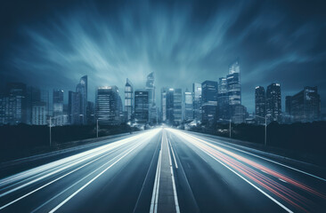 Wall Mural - Urban Velocity: Racing into the Nighttime Skyline