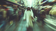 Jesus Christ walking through a modern crowded city street with motion blur