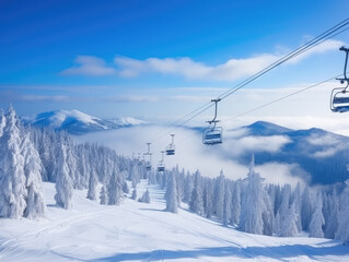 Poster - Serene Winter Wonderland with Ski Chairlifts