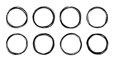Aufkleber - Round circular logo hand drawn brush stroke icon frame element. Round logo frame hand drawn texture brush stroke. Circle doodle ink black shape. Rough grunge circular. Vector illustration.