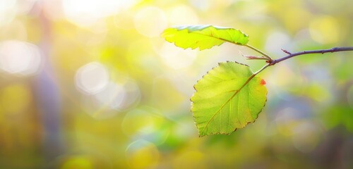 Sticker - Fresh Green Leaf in Sunlit Bokeh Nature Background