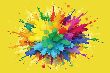 Wall Mural - Colorful rainbow holi paint color powder explosion vector, isolated wide yellow panorama background