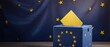 © MDSAYDUL - Man putting ballot in a box during elections in europe in front of flag. Animated illustration of european union voting concept.