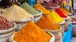 © Plaifah - A colorful spice market with bags of vibrant powders and whole spices on display