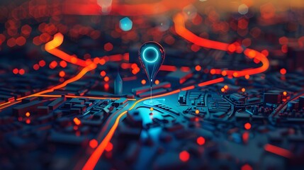 Wall Mural - Navigational Search Engine Optimization Maps Blue Marker On City Lights Background (Generative AI)