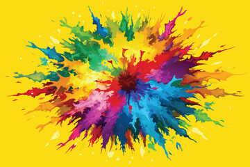 Wall Mural - Colorful rainbow holi paint color powder explosion vector, isolated wide yellow panorama background