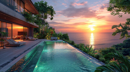 Wall Mural - pool at sunset