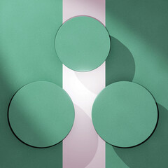 Wall Mural - three podium on green background for social media post, story, campaign, product promo, poster, flyer etc. 3d isolated top view luxury layout design