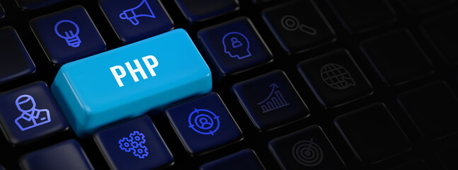 Business, Technology, Internet and network concept. PHP abbreviation. Modern technology concept. 3d illustration
