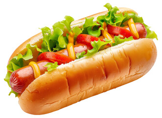 Poster - Fresh hot dog with sausage, lettuce, tomatoes and mustard