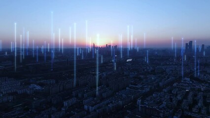 smart Connected city skyline. Futuristic network concept, city Technology