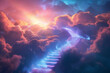 Stairway to heaven, light path, cloudscape, spiritual ascent 3D illustration