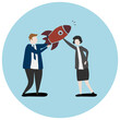 business man and person with a megaphone  illustration