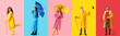 © Pixel-Shot - Collage of young people in stylish raincoats on color background
