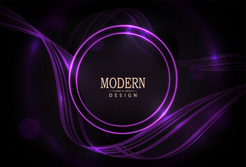 Wall Mural - Composition with a round abstract purple frame on a black background.