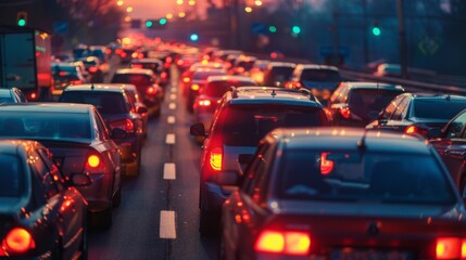Aufkleber - A sea of brake lights stretching into the distance on a congested highway, symbolizing stalled progress