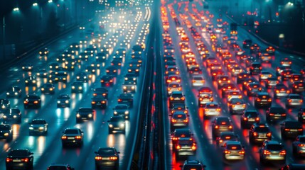 Aufkleber - A sea of brake lights stretching into the distance on a congested highway, symbolizing stalled progress