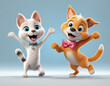 The dog and the cat are laughing and dancing merrily.