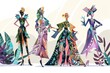 Cartoon cute doodles of a futuristic fashion show featuring innovative designs made from sustainable materials and 3D-printed fabrics, Generative AI