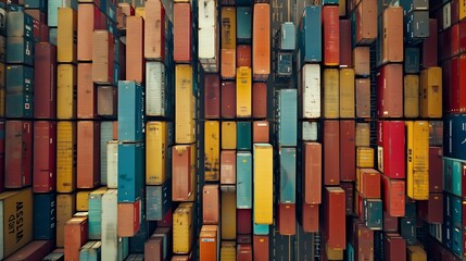 Sticker - Aerial view of a densely packed container terminal with multicolored cargo containers.