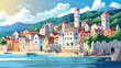 Summer landscape of beautiful coastal town with castle