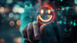 © Furkan - Business concept. Customer service feedback. Customer service feedback form. Businessman touching holographic Smile face. Customer service rating hologram. Excellent survey