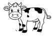 basic cartoon clip art of a Cow, bold lines, no gray scale, simple coloring page for toddlers