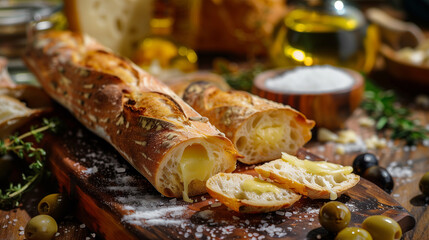 Wall Mural - baguette with cheese and oil