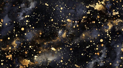 Wall Mural - watercolor black gold glitter galaxy sky background