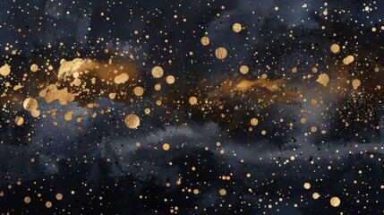 Wall Mural - watercolor black gold glitter galaxy sky background