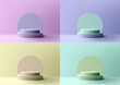 3D pastel colors podium with circles backdrop on soft background is a perfect mockup for product display
