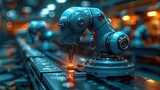 Fototapeta  - industrial welding robot arm dark background