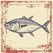 Grunge Rubber Seafood Stamp with Fresh Fish Illustration for Rustic Ocean Eatery Menu