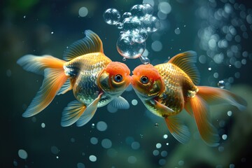 Goldfish Kisses - Love in Water with Nubes of Bubbles. Perfect for February 14 and Pet Lovers