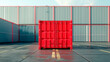 Red shipping container in the shipping yard.