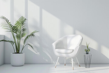 Wall Mural - white chair mockup in a minimalist style, ideal for furniture stores, interior design portfolios, or home decor magazines