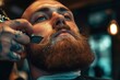 a barber shaving the beard of a client. generative ai