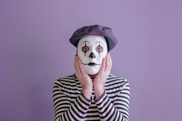 Poster - A person wearing a clown mask. Suitable for Halloween themes