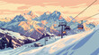 Ski resort in winter Alps mountains France. View of style