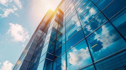 Aufkleber - Close-up of sleek glass facades reflecting sunlight on a modern high-rise building