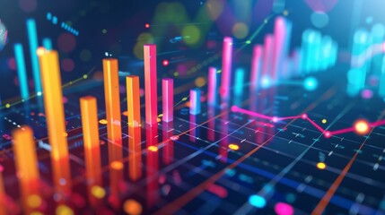 Fototapete - Colorful bar charts and line graphs representing financial data, illustrating the performance and trajectory of a successful business.