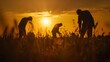 Farmers bent over in the fields, their silhouettes etched against the setting sun, embodying the resilience and fortitude of those who till the earth.