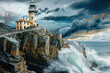 Stormy Rugged A Rustic Perched A On Cliff Lighthouse