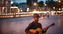 Street Musician With A Guitar.