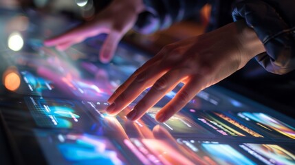 Aufkleber - Hands swiping on a touchscreen digital display, demonstrating intuitive wireless interaction