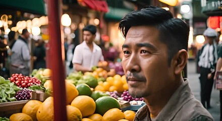 Wall Mural - Man in an Asian street market.